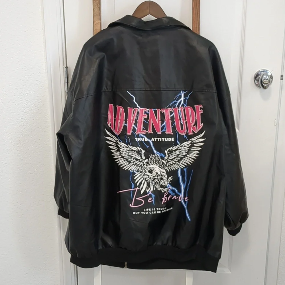 Black Faux Leather Jacket 4X - Picture 3 of 12